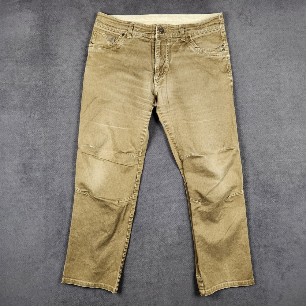 KUHL Easy Rydr Pants Mens 36x32 Dark Khaki Patina Articulated Knee Stretch Twill